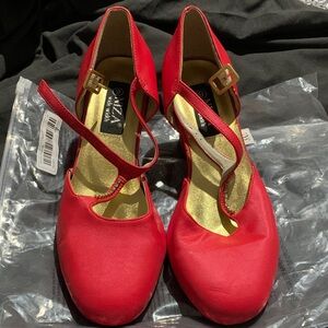 Pleaser Red Heels with Gold Buckles